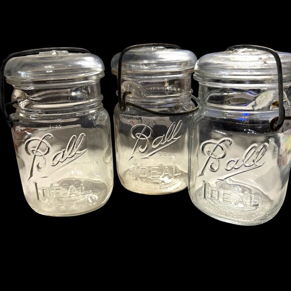 Vintage 1933-1962 Set of 3 Ball Ideal Lightning Pint Jars no gaskets - Picture 1 of 3